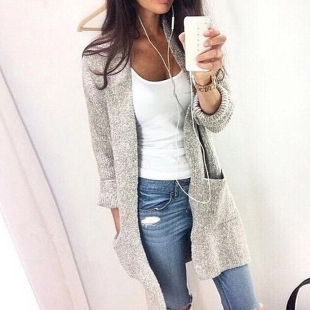 Long Grey Cardigan with Pockets